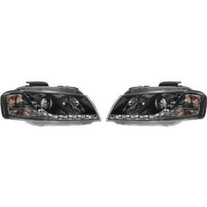 Set De Deux Phares Principaux H7/H7 Noir Audi A3 De 2003 À 2008 - Pièces auto Maroc