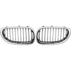 Set Des Deux Grilles De Calandre Cadre Et Lame Chrome Intérieur Noir Bmw Série 5 (E60, E61) De 2003 À 2007 - Pièces auto Maroc